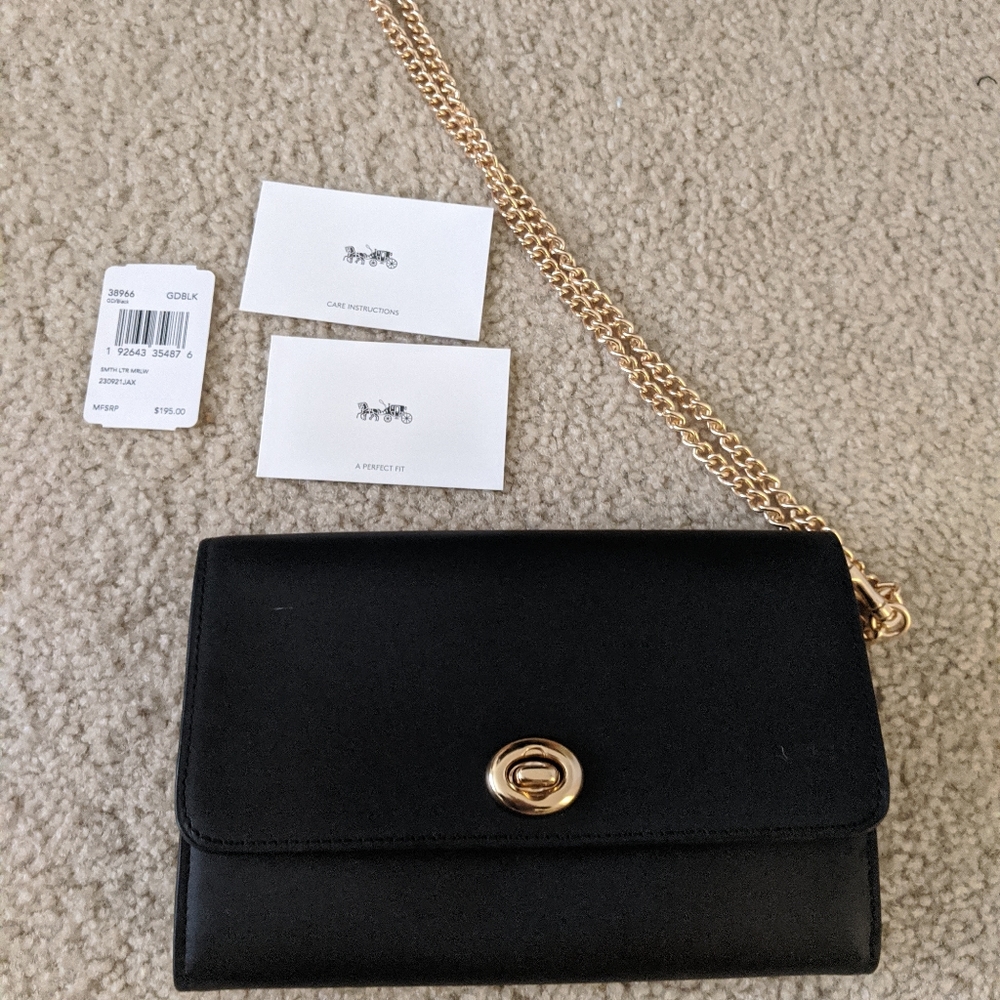 Coach black turnlock wallet on chain crossbody